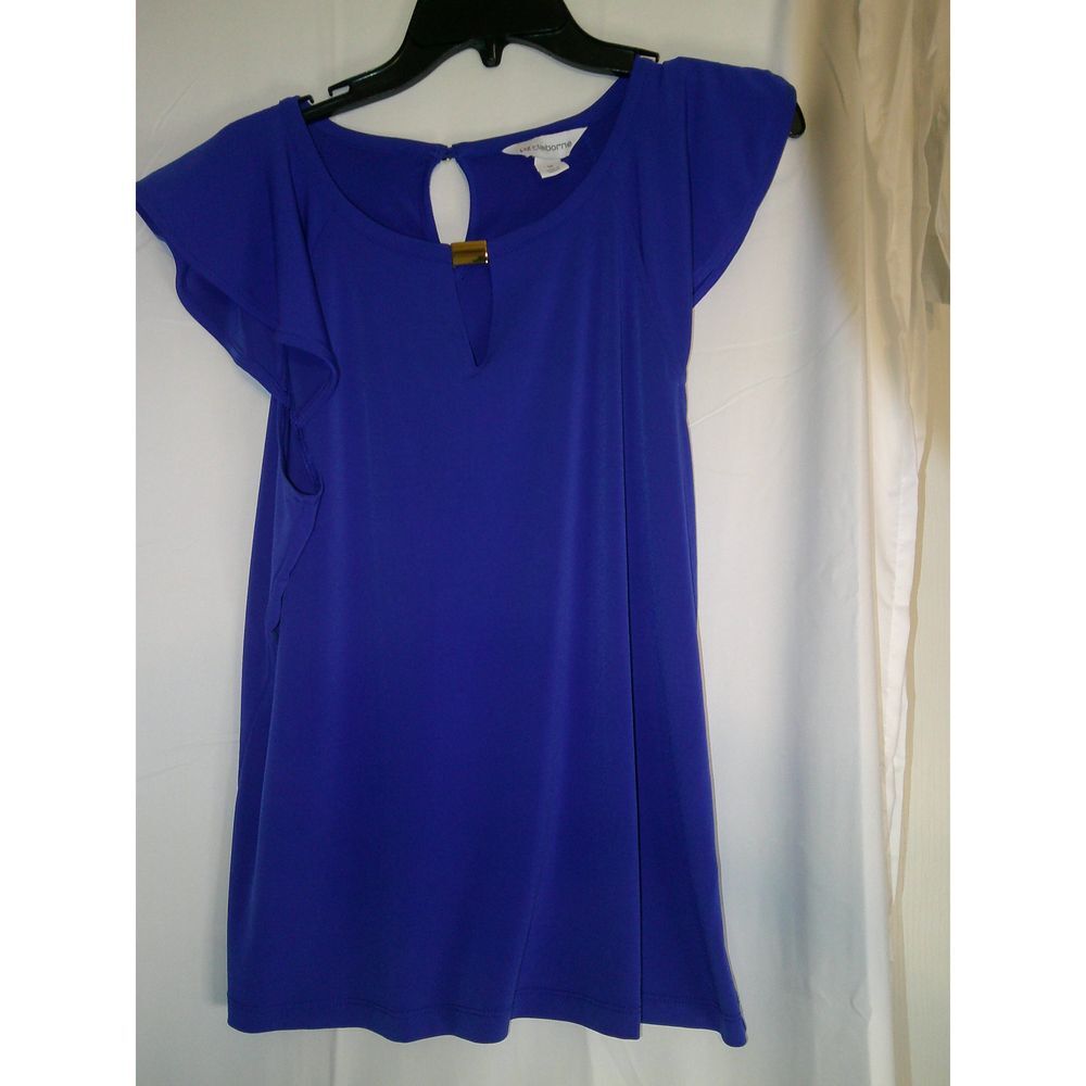 Liz‎ Claiborne Royal Blue Flutter Sleeve Blouse with Keyhole Detail Medium